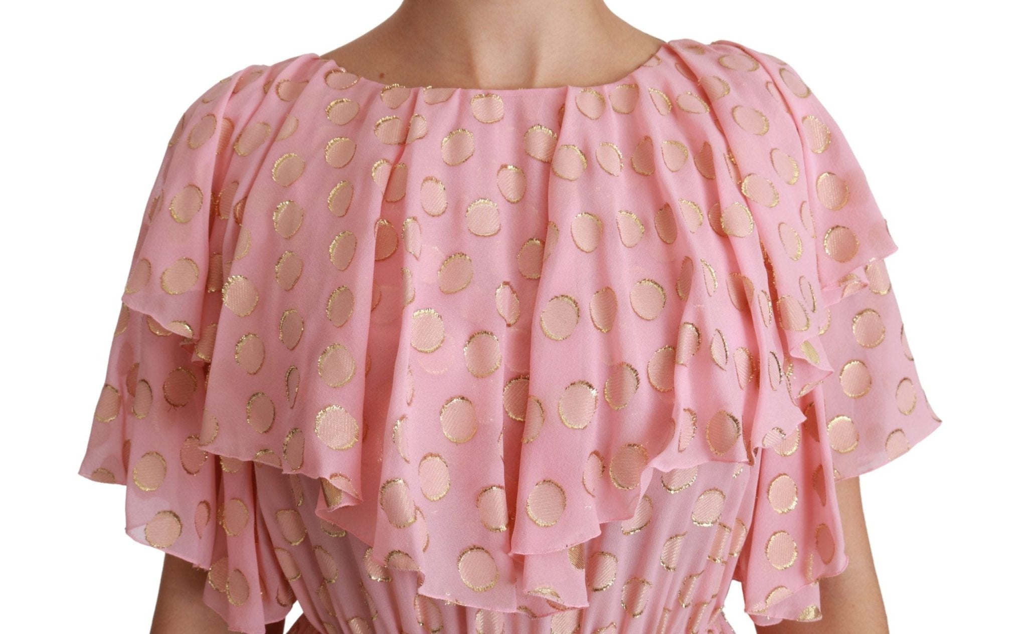 Dolce & Gabbana Silk Pink Polka Dots Pleated A - line Midi Dress - Dani Dyers