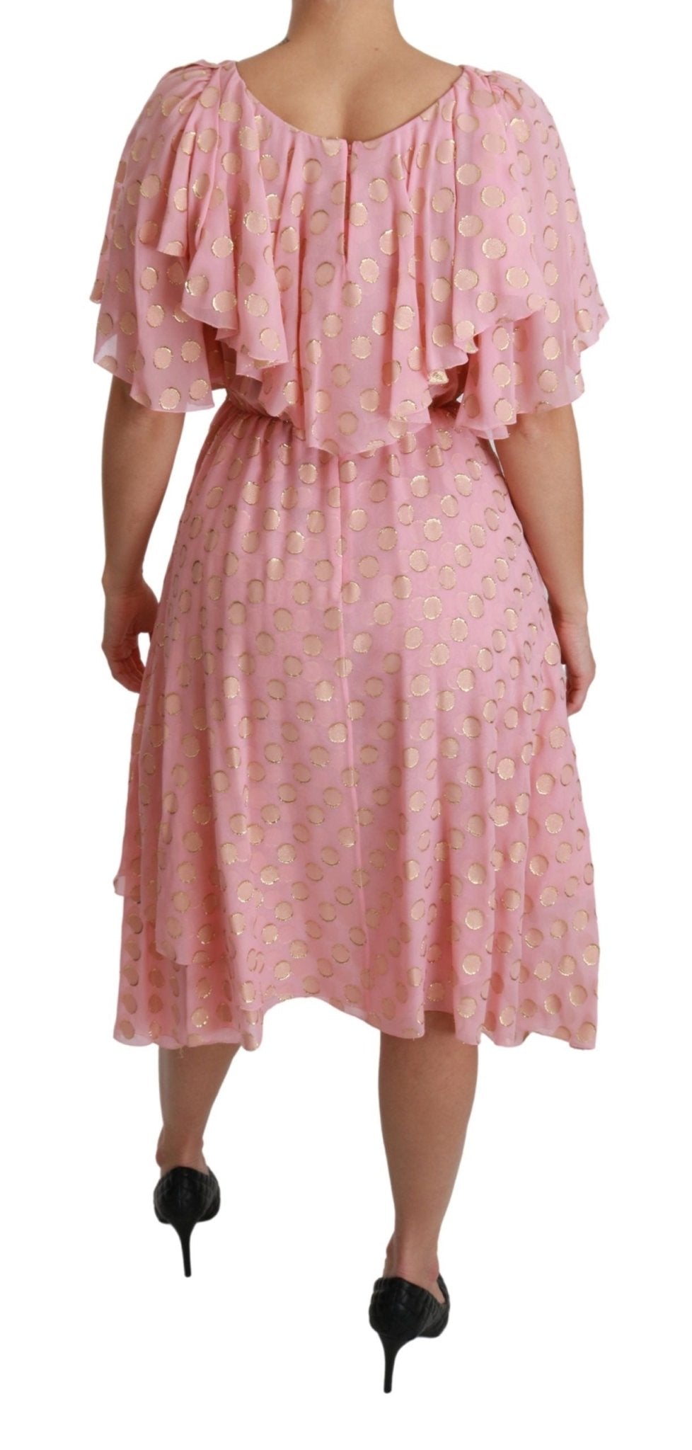 Dolce & Gabbana Silk Pink Polka Dots Pleated A - line Midi Dress - Dani Dyers