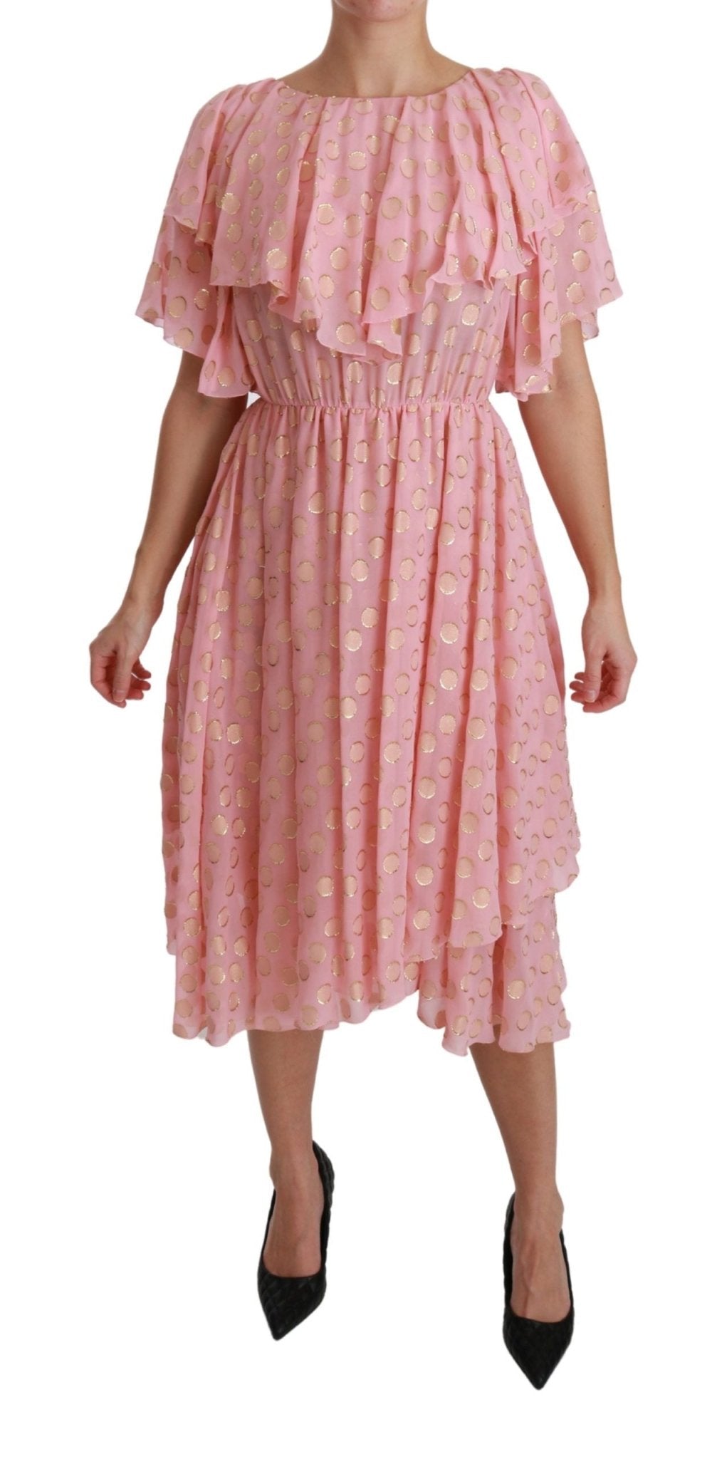 Dolce & Gabbana Silk Pink Polka Dots Pleated A - line Midi Dress - Dani Dyers