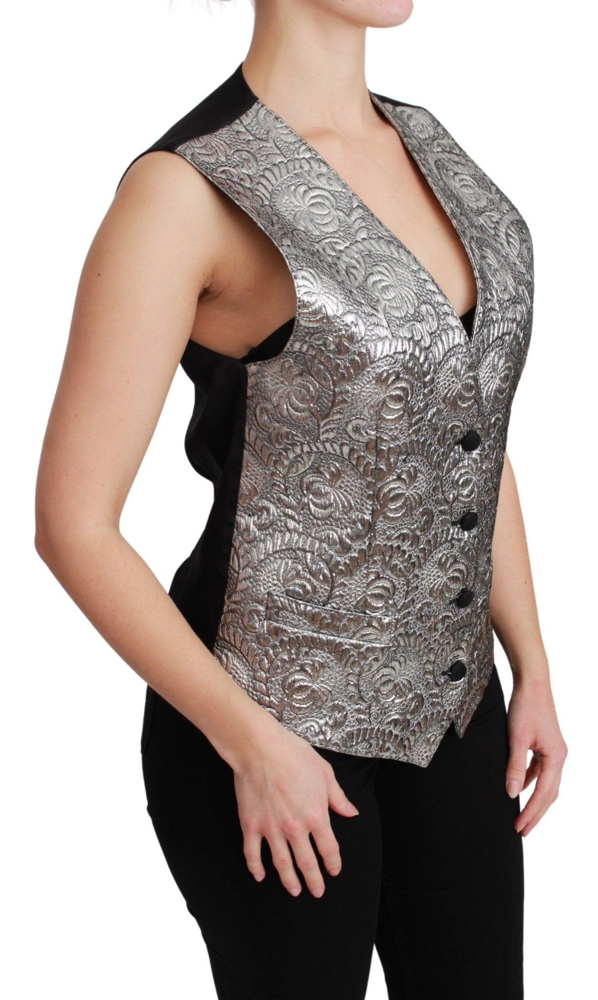 Dolce & Gabbana Silver Brocade Sleeveless Metallic Top - Dani Dyers