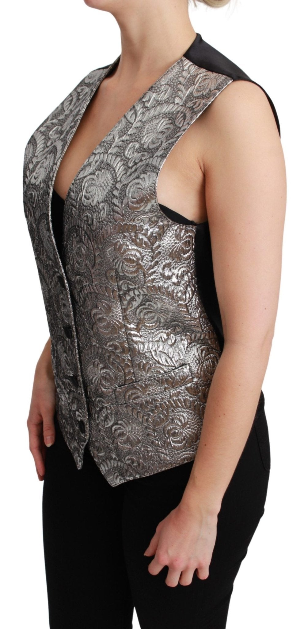 Dolce & Gabbana Silver Brocade Sleeveless Metallic Top - Dani Dyers