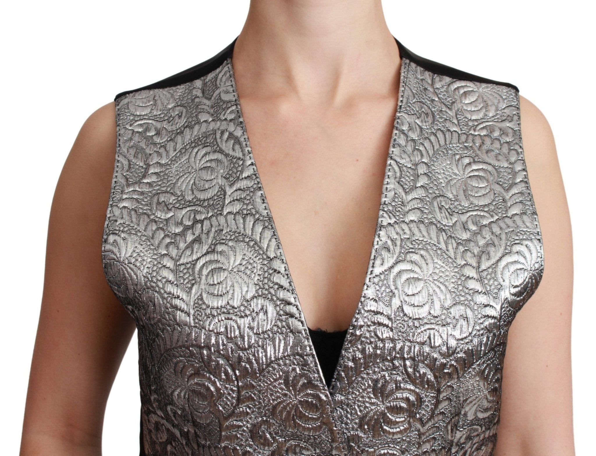 Dolce & Gabbana Silver Brocade Sleeveless Metallic Top - Dani Dyers