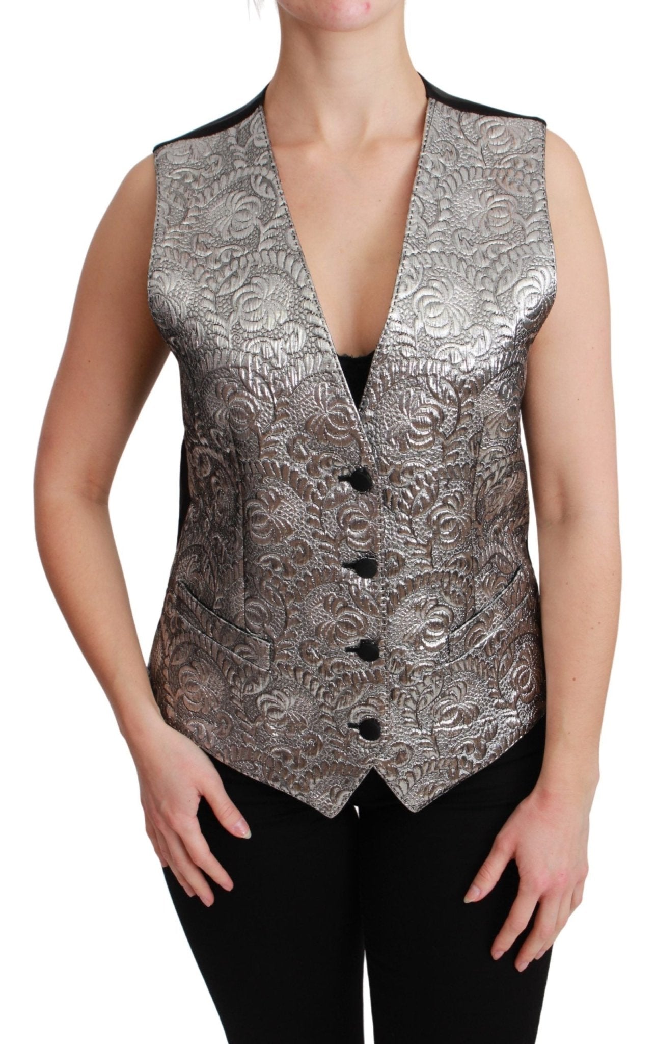 Dolce & Gabbana Silver Brocade Sleeveless Metallic Top - Dani Dyers