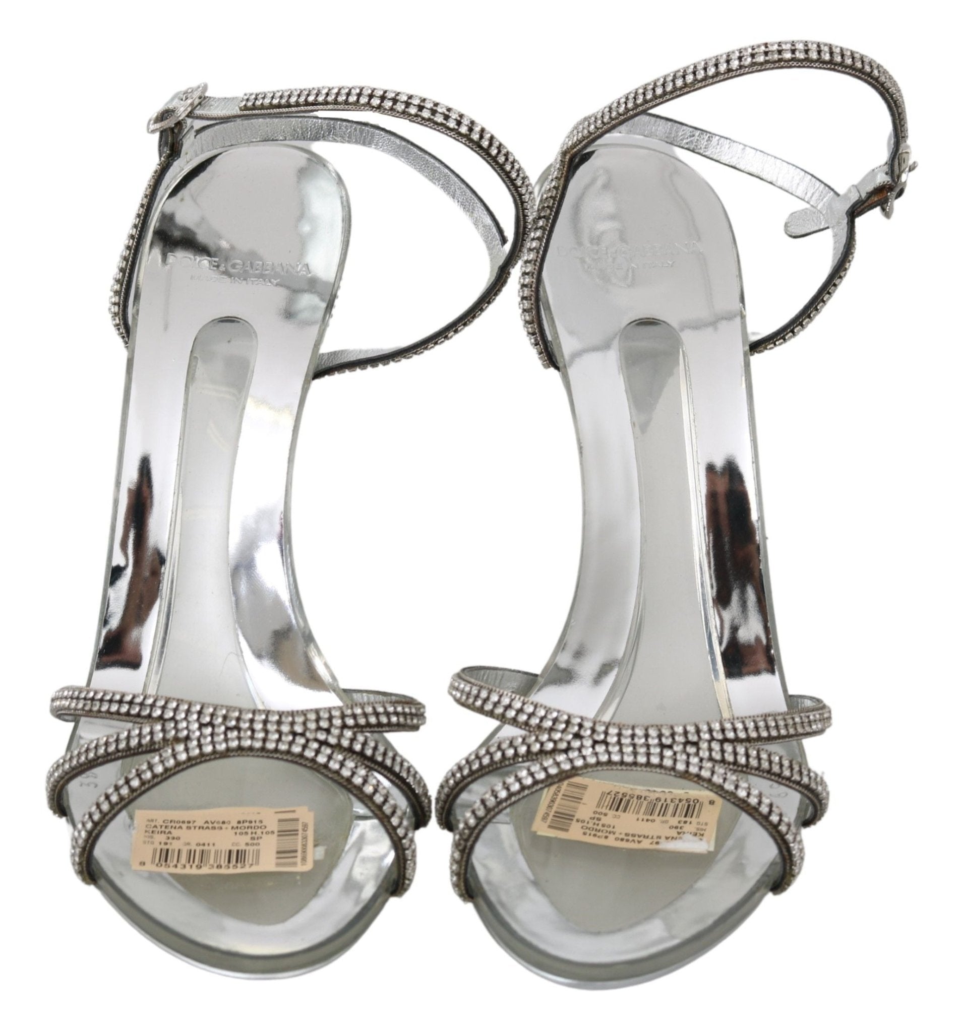 Dolce & Gabbana Silver Crystal Ankle Strap Sandals Shoes - Dani Dyers