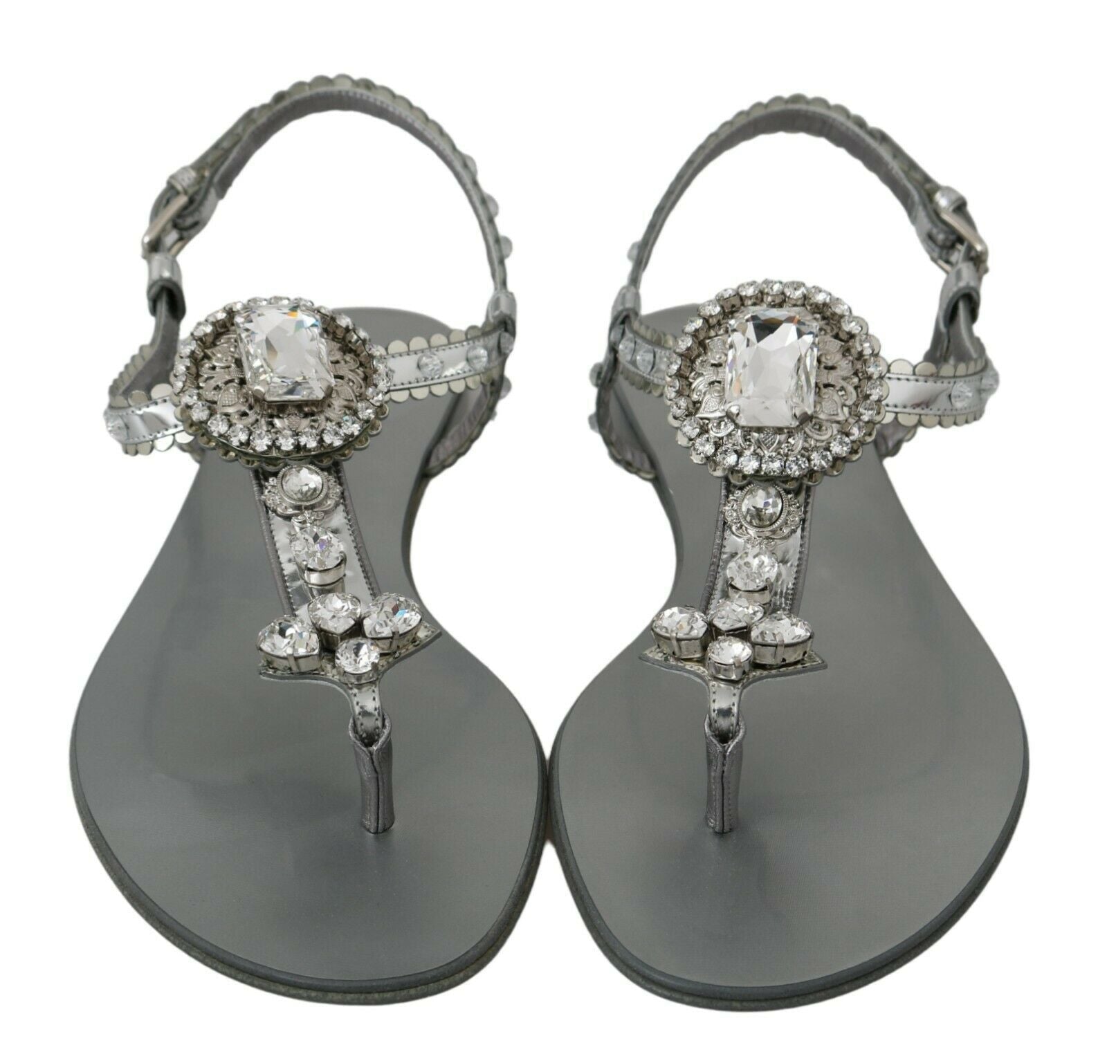 Dolce & Gabbana Silver Crystal Sandals Flip Flops Shoes - Dani Dyers