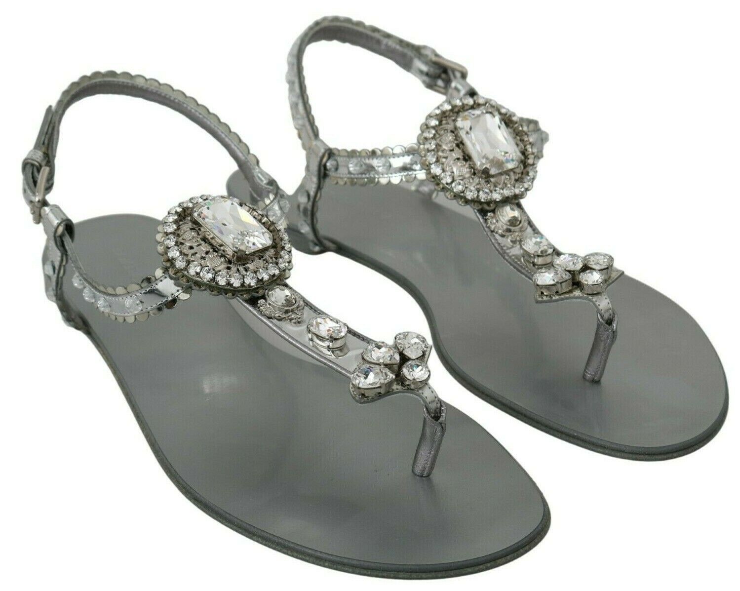 Dolce & Gabbana Silver Crystal Sandals Flip Flops Shoes - Dani Dyers