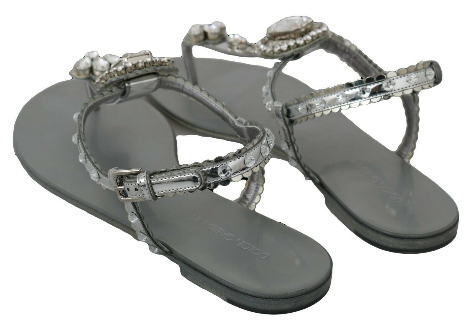 Dolce & Gabbana Silver Crystal Sandals Flip Flops Shoes - Dani Dyers