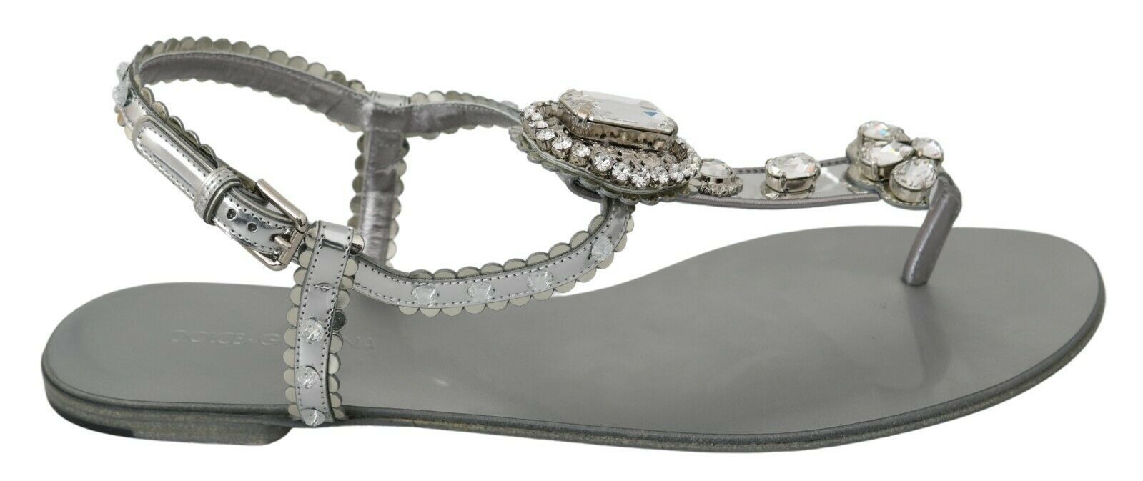 Dolce & Gabbana Silver Crystal Sandals Flip Flops Shoes - Dani Dyers