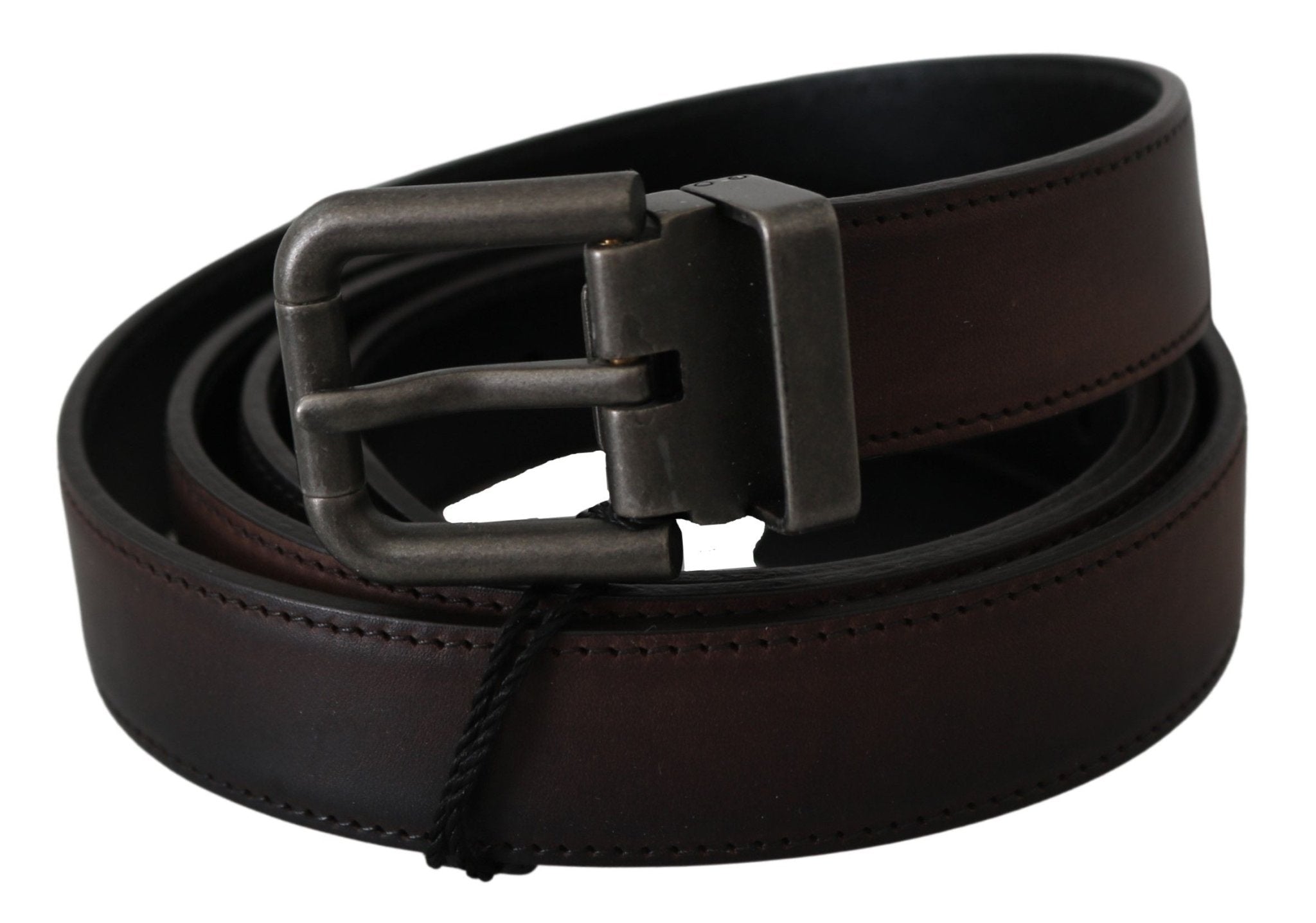 Dolce & Gabbana Solid Brown Leather Gray Buckle Belt - Dani Dyers