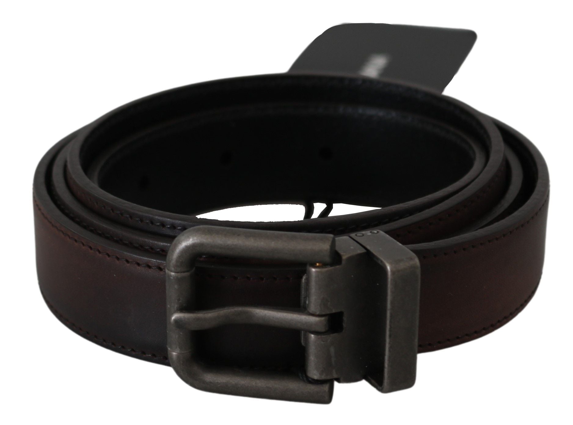 Dolce & Gabbana Solid Brown Leather Gray Buckle Belt - Dani Dyers