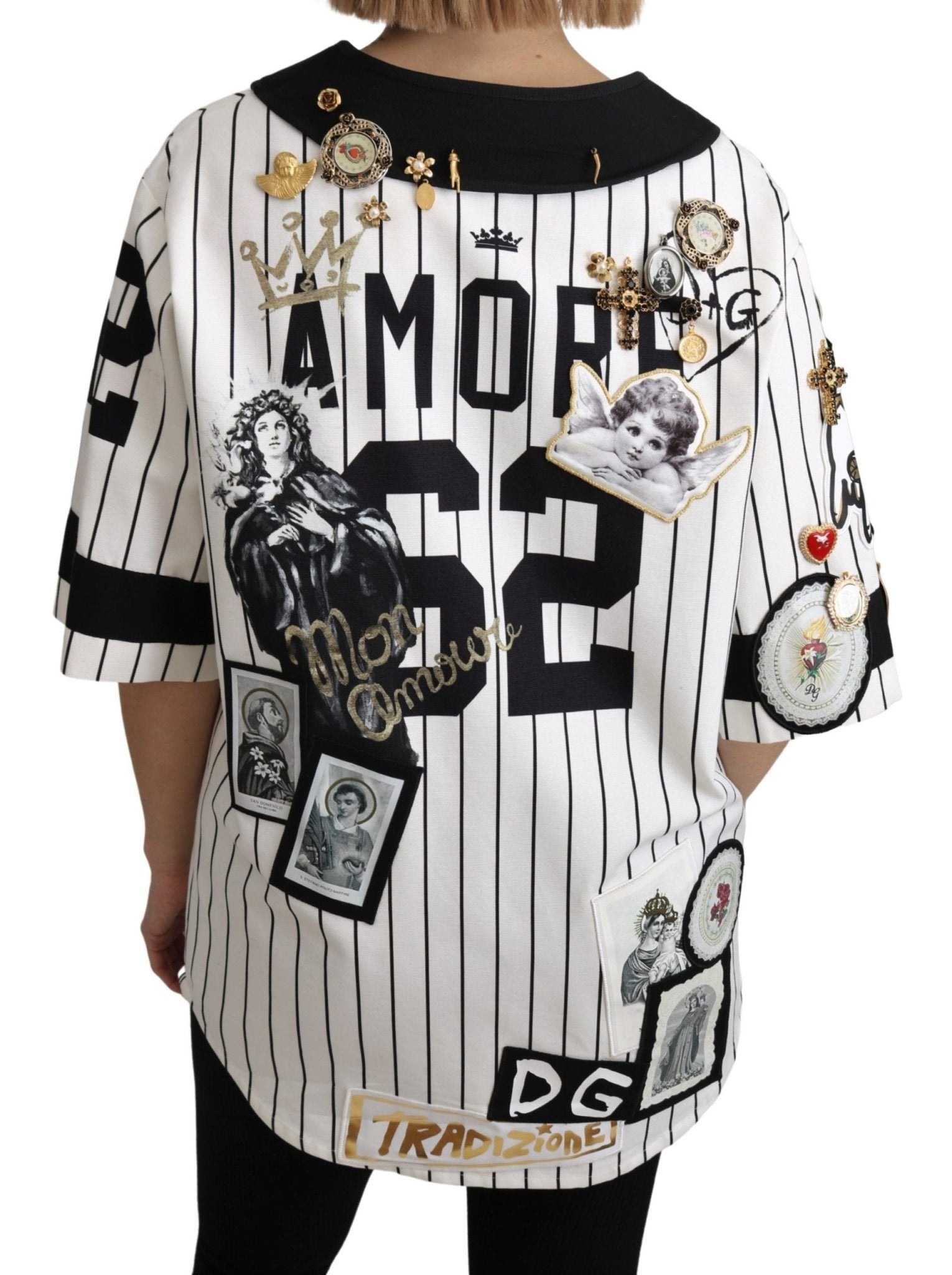 Dolce & Gabbana White and black Blouse Cotton Crystal Charms Amore Shirt - Dani Dyers