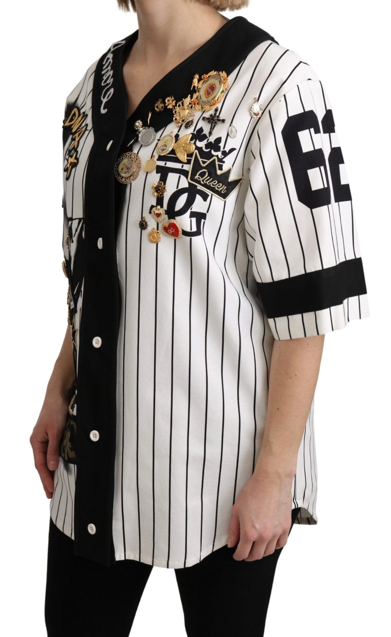 Dolce & Gabbana White and black Blouse Cotton Crystal Charms Amore Shirt - Dani Dyers