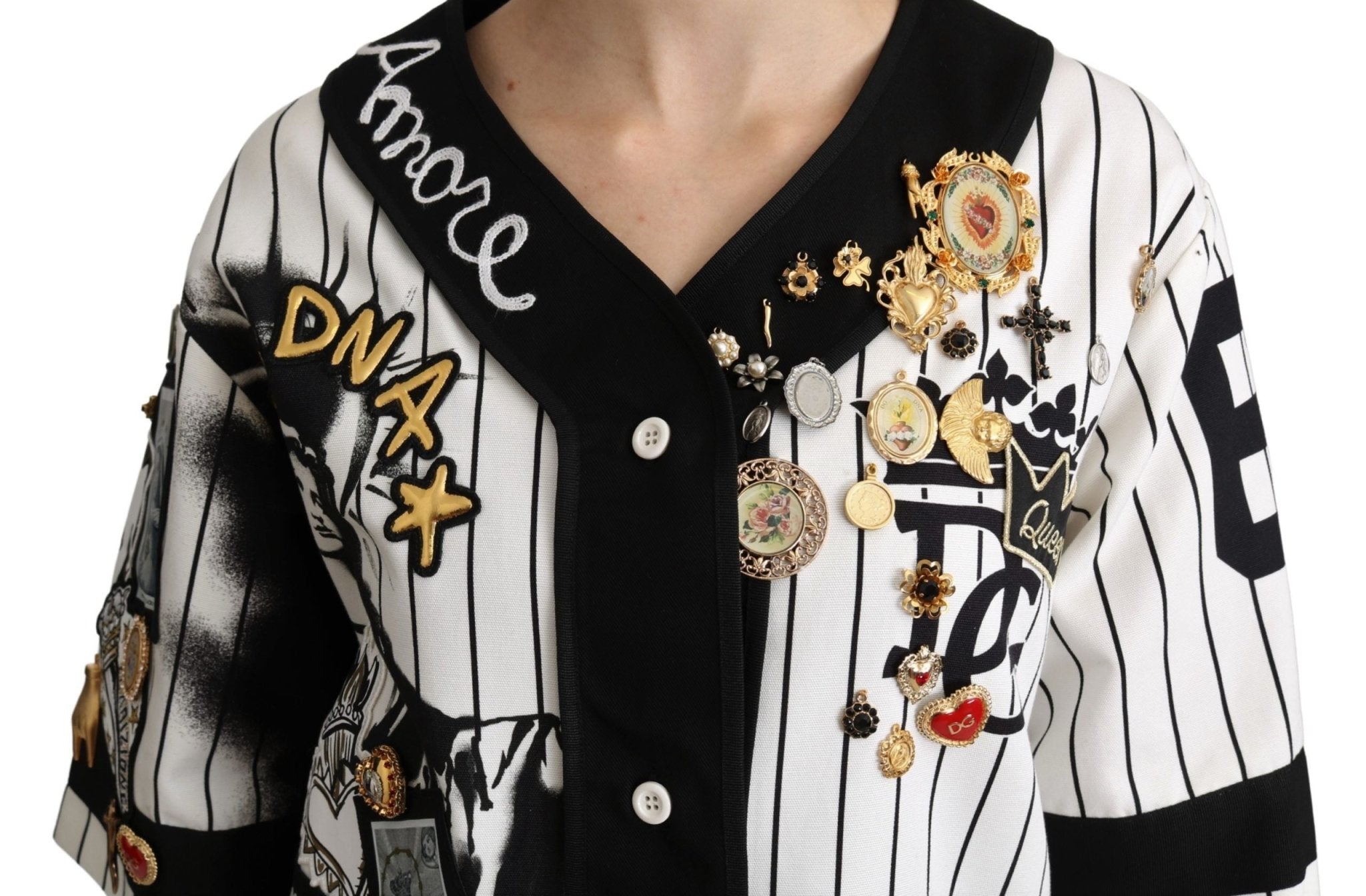 Dolce & Gabbana White and black Blouse Cotton Crystal Charms Amore Shirt - Dani Dyers