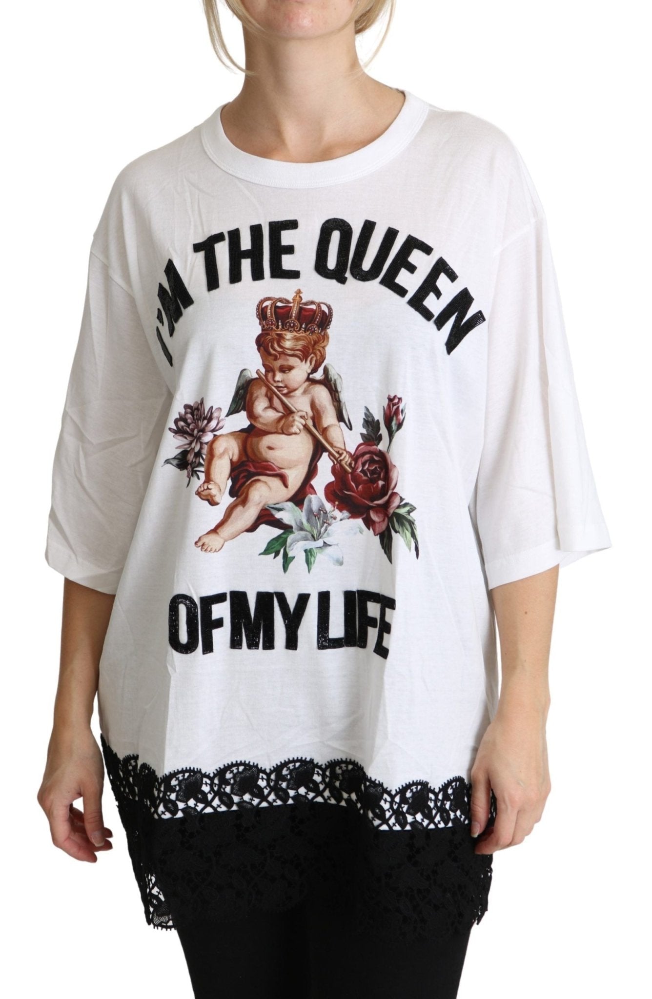 Dolce & Gabbana White Angel Print Cotton Round Neck Shirt Tops - Dani Dyers