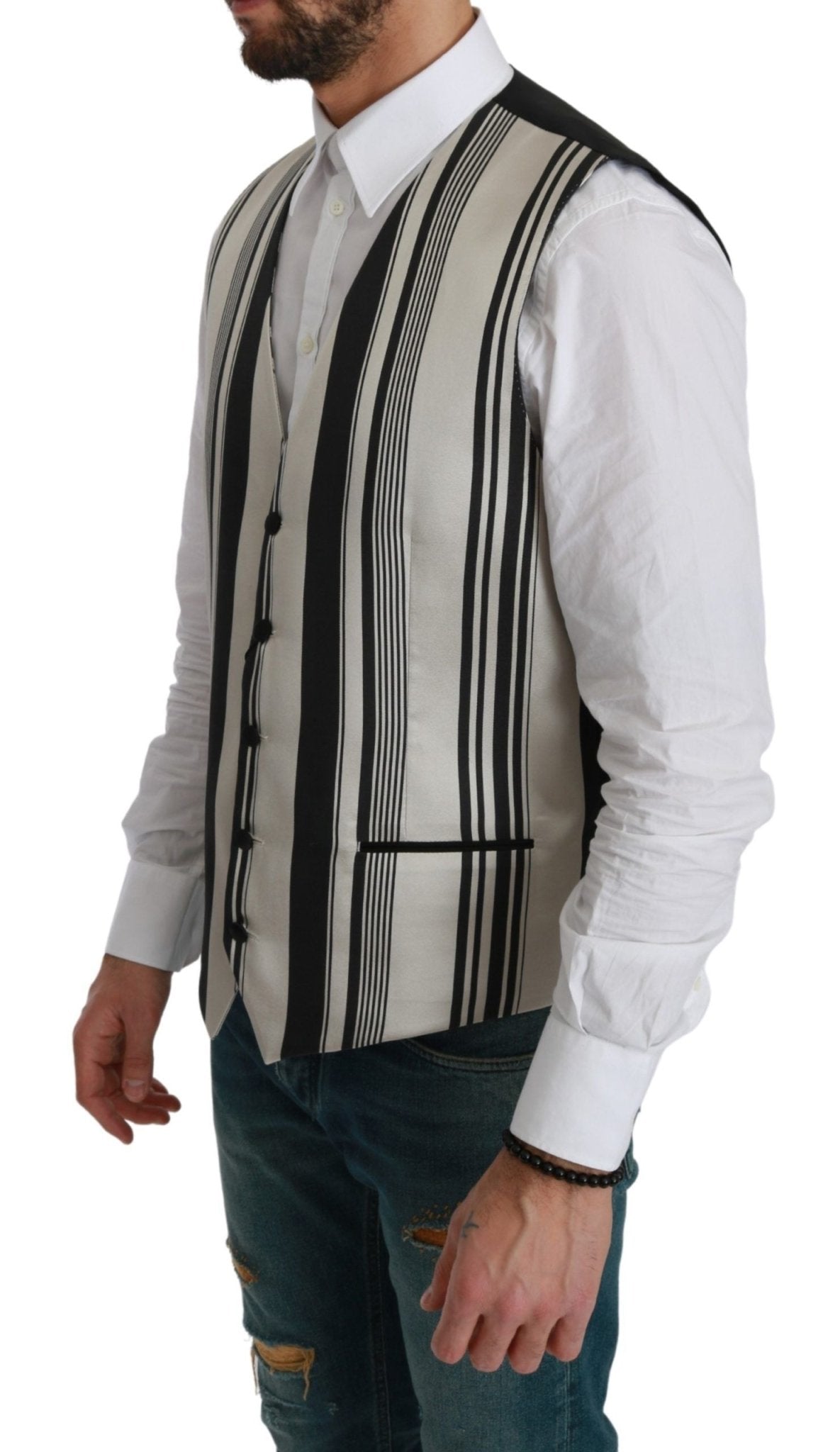 Dolce & Gabbana White Black Stripes Waistcoat Formal Vest - Dani Dyers