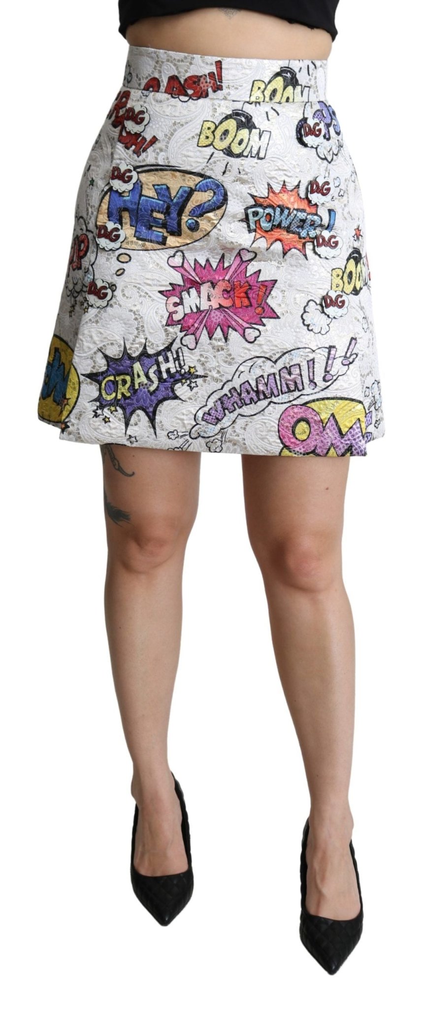 Dolce & Gabbana White Cartoon Brocade A - line High Waist Skirt - Dani Dyers