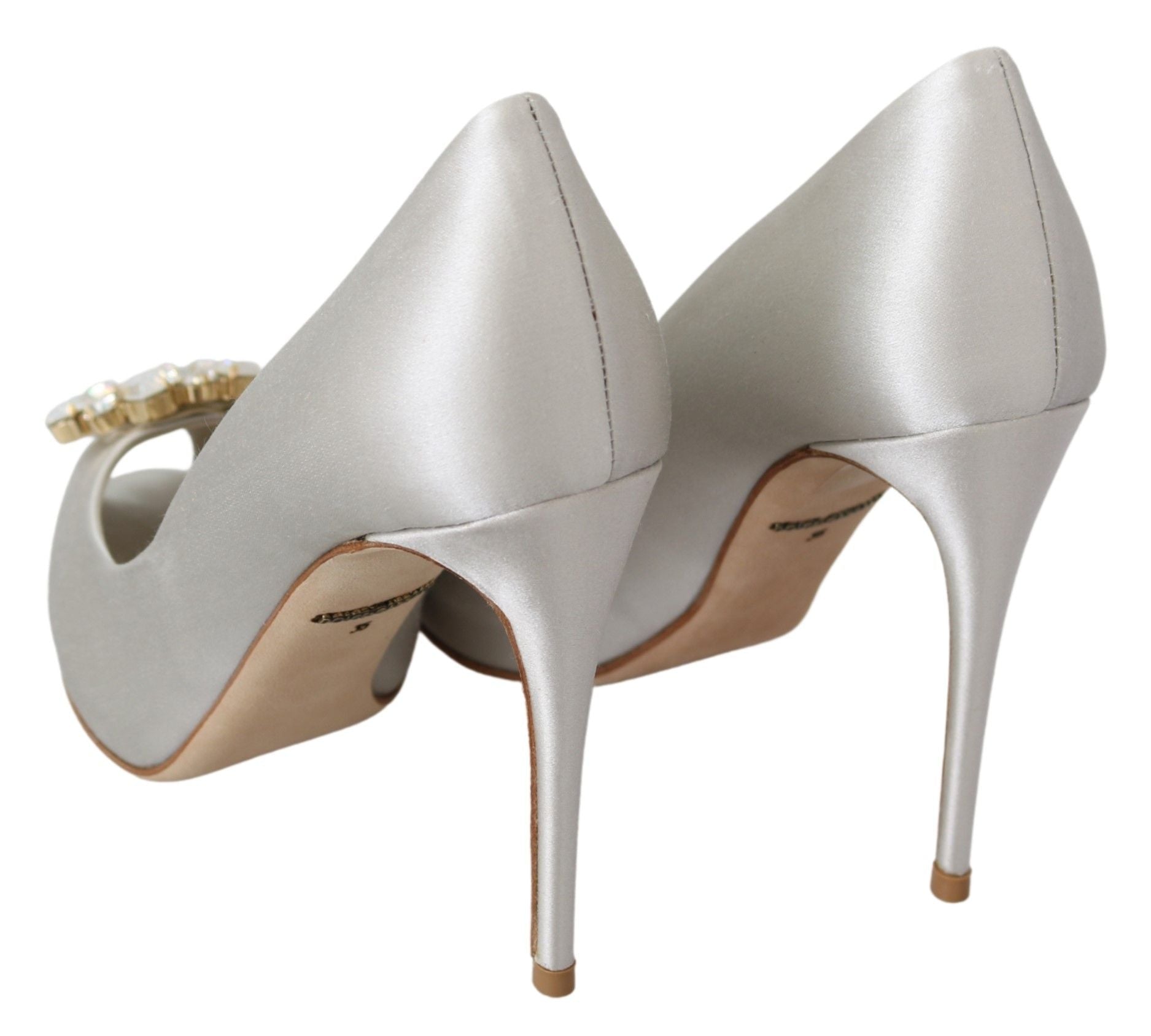 Dolce & Gabbana White Crystals Peep Toe Heels Satin Pumps Shoes - Dani Dyers