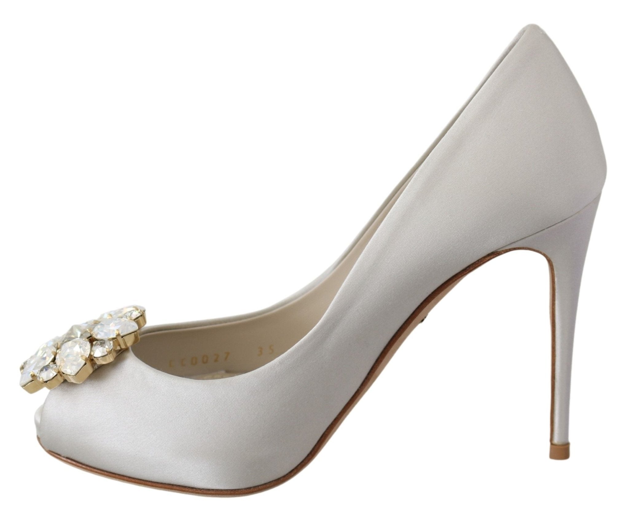 Dolce & Gabbana White Crystals Peep Toe Heels Satin Pumps Shoes - Dani Dyers