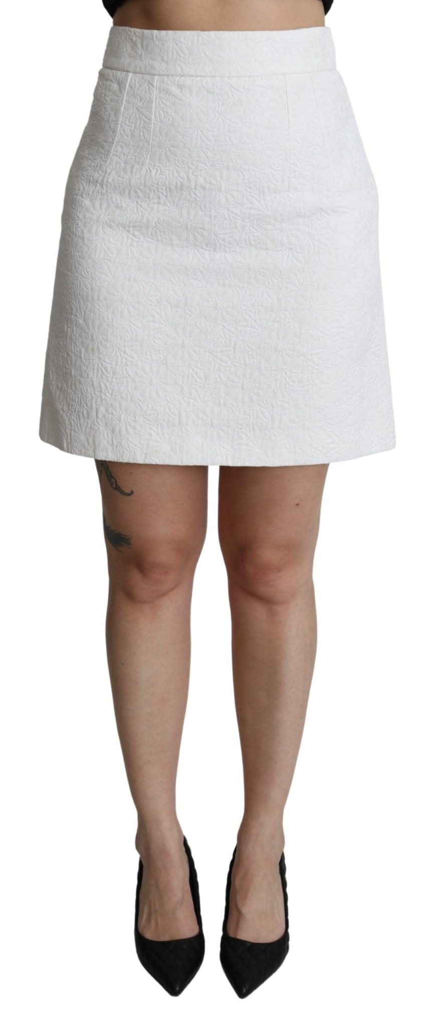 Dolce & Gabbana White Floral High Waist Mini Brocade Skirt - Dani Dyers