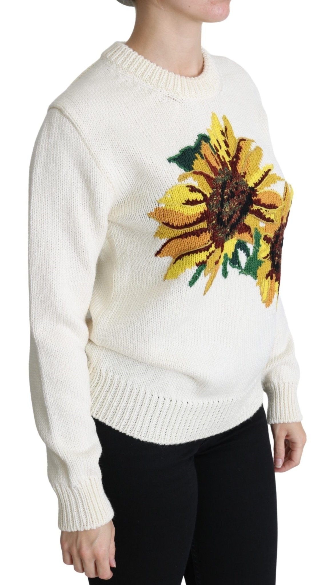 Dolce & Gabbana White Floral Wool Pullover Sunflower Sweater - Dani Dyers