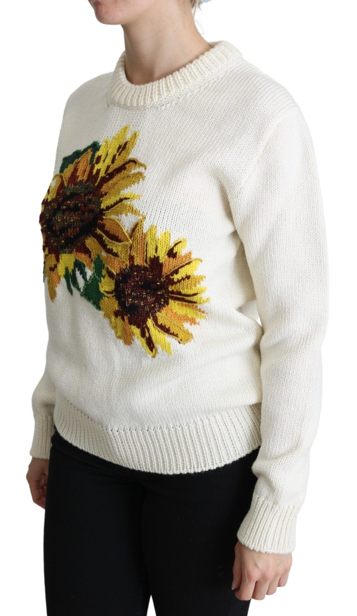 Dolce & Gabbana White Floral Wool Pullover Sunflower Sweater - Dani Dyers
