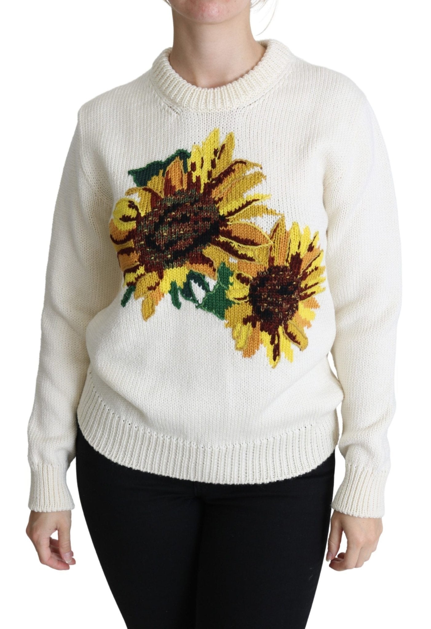 Dolce & Gabbana White Floral Wool Pullover Sunflower Sweater - Dani Dyers