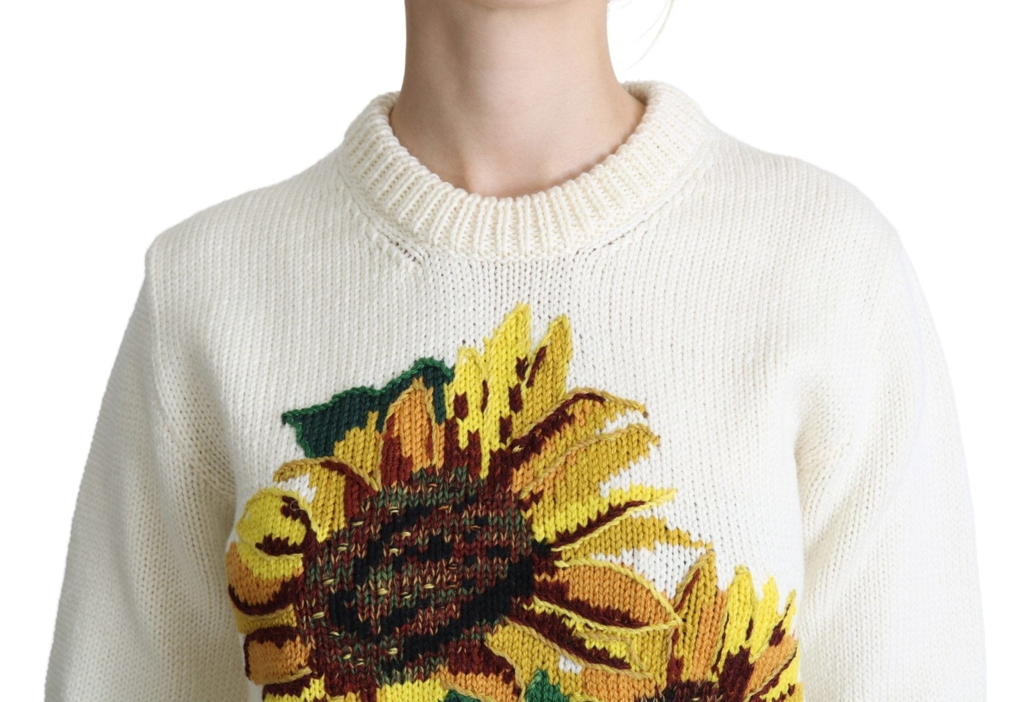 Dolce & Gabbana White Floral Wool Pullover Sunflower Sweater - Dani Dyers