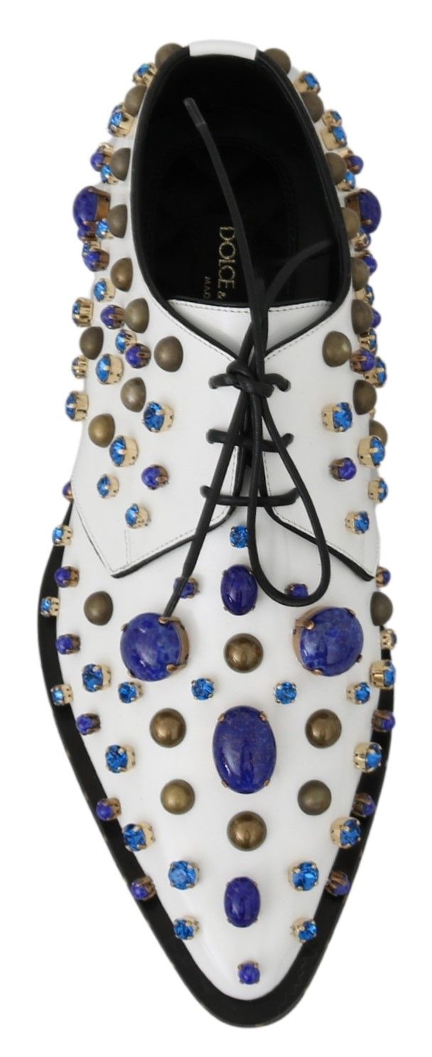 Dolce & Gabbana White Leather Crystals Dress Broque Shoes - Dani Dyers