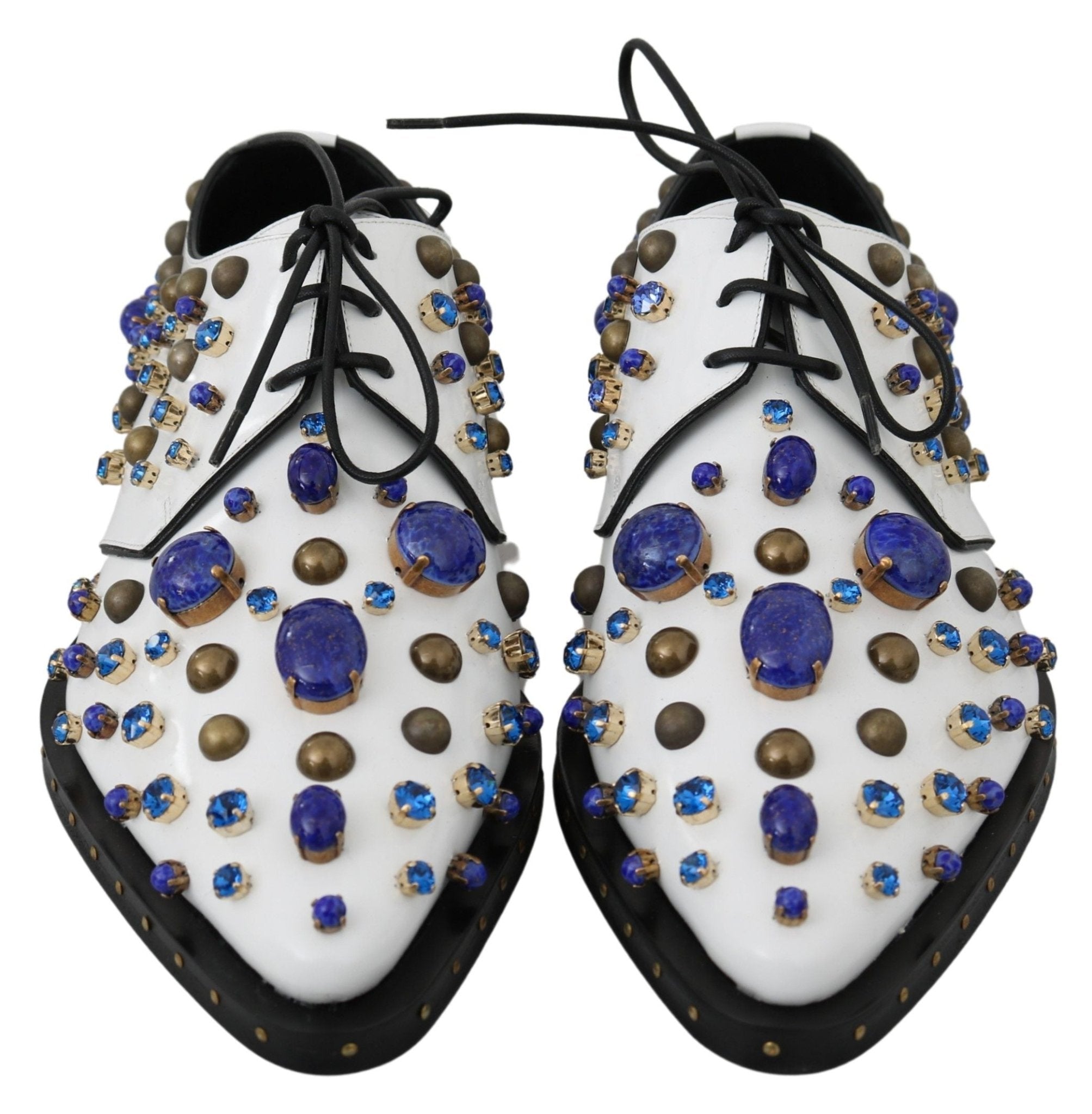 Dolce & Gabbana White Leather Crystals Dress Broque Shoes - Dani Dyers