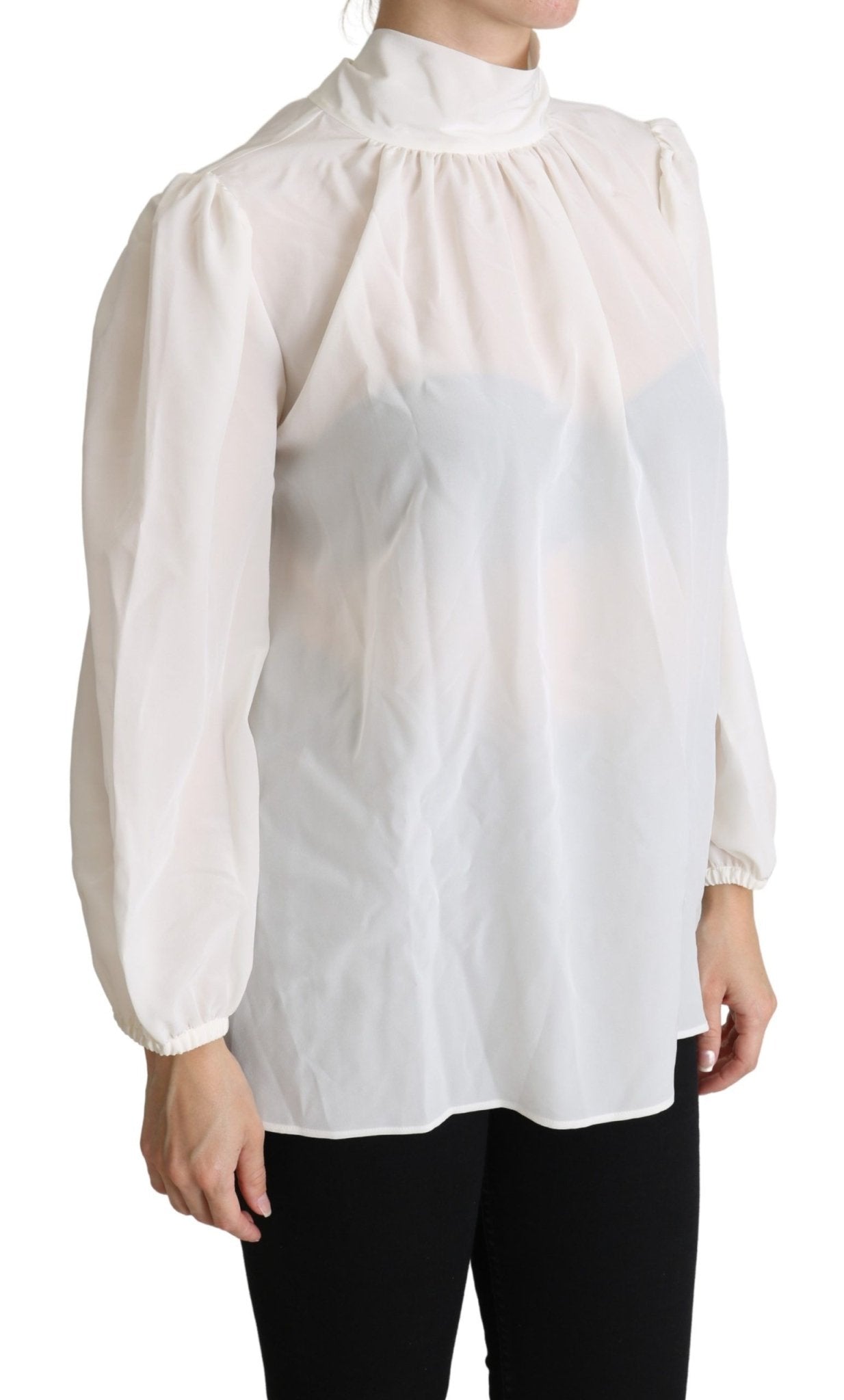 Dolce & Gabbana White Silk Pussy Bow Long Sleeved Top Blouse - Dani Dyers