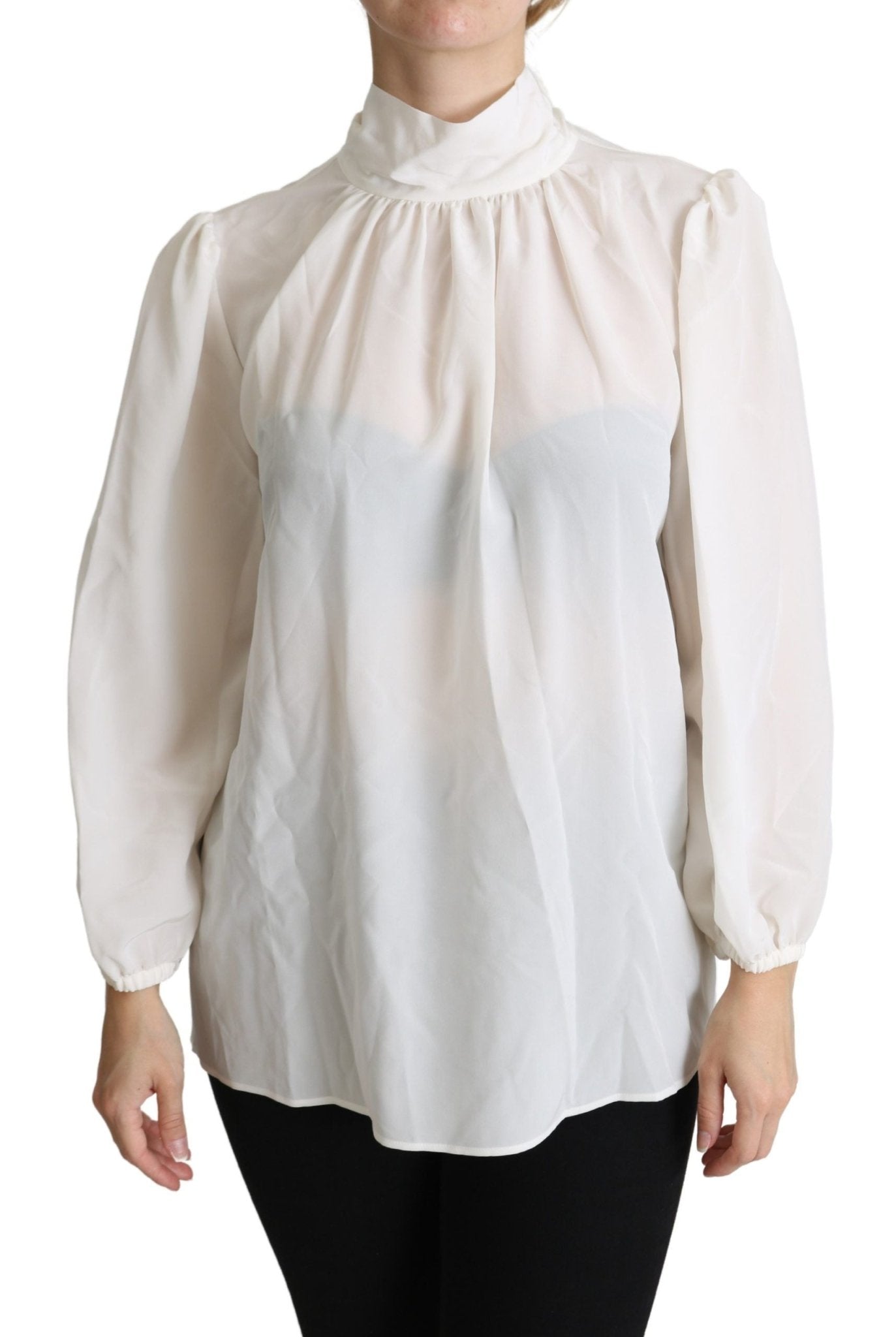 Dolce & Gabbana White Silk Pussy Bow Long Sleeved Top Blouse - Dani Dyers
