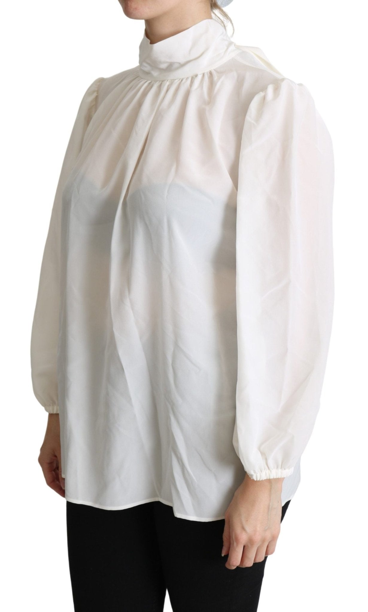 Dolce & Gabbana White Silk Pussy Bow Long Sleeved Top Blouse - Dani Dyers