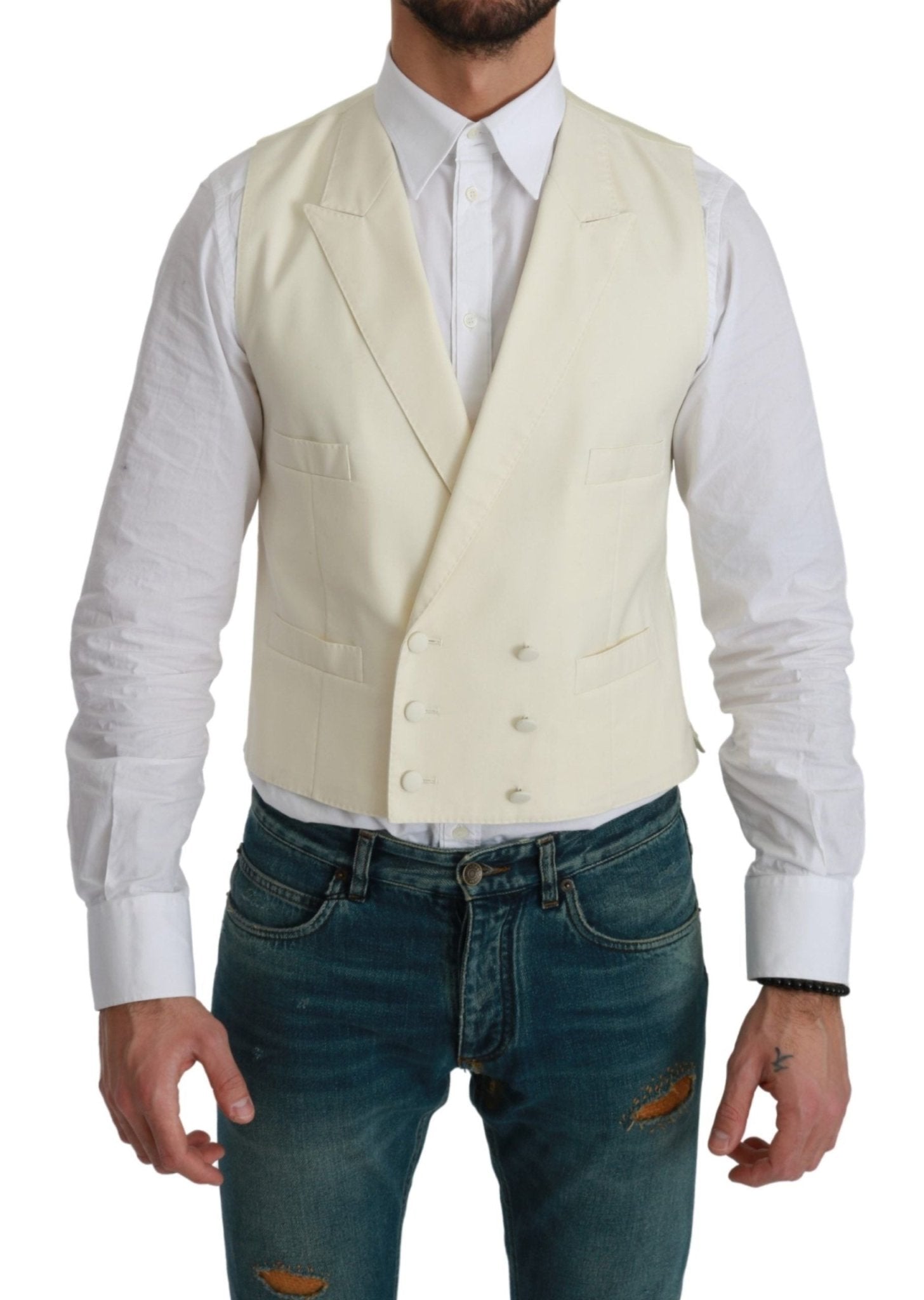 Dolce & Gabbana White Waistcoat Formal Wool Vest - Dani Dyers