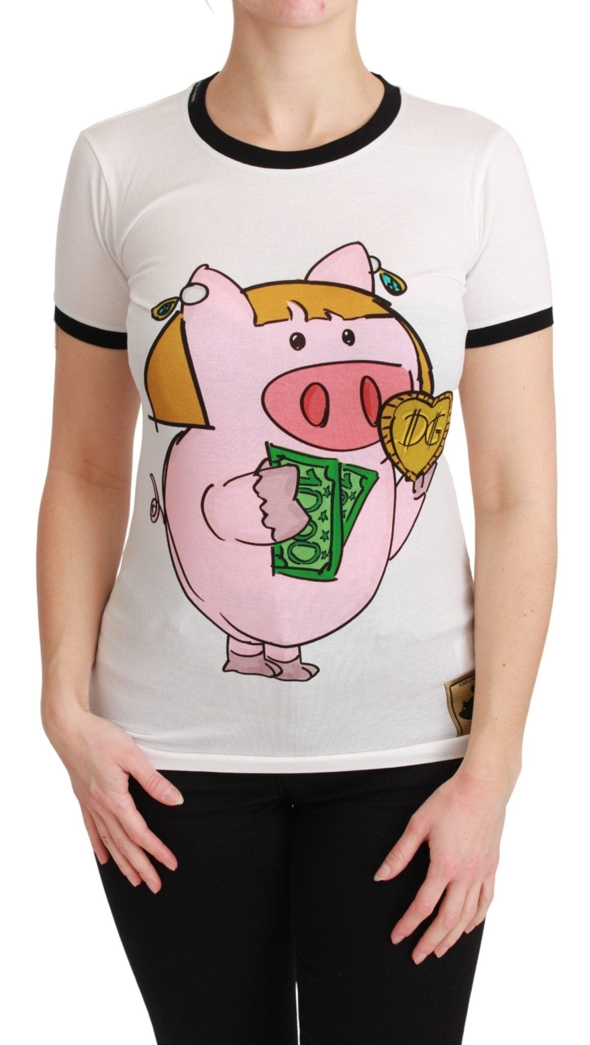 Dolce & Gabbana White YEAR OF THE PIG Top Cotton T-shirt - Dani Dyers