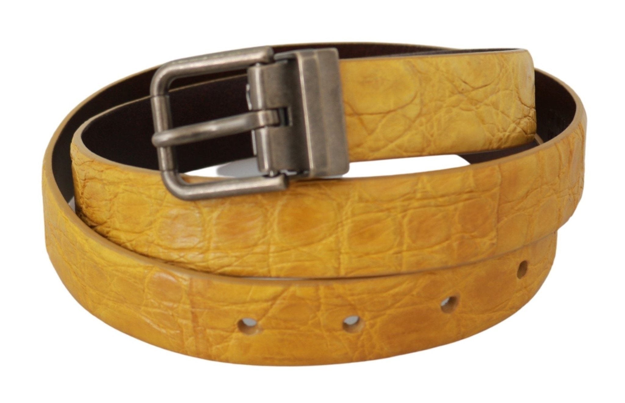 Dolce & Gabbana Yellow Exotic Skin Leather Grey Buckle Belt - Dani Dyers