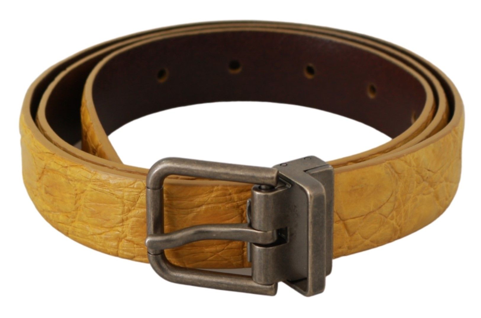 Dolce & Gabbana Yellow Exotic Skin Leather Grey Buckle Belt - Dani Dyers