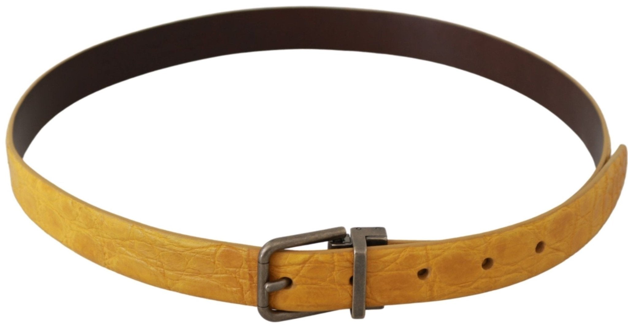 Dolce & Gabbana Yellow Exotic Skin Leather Grey Buckle Belt - Dani Dyers