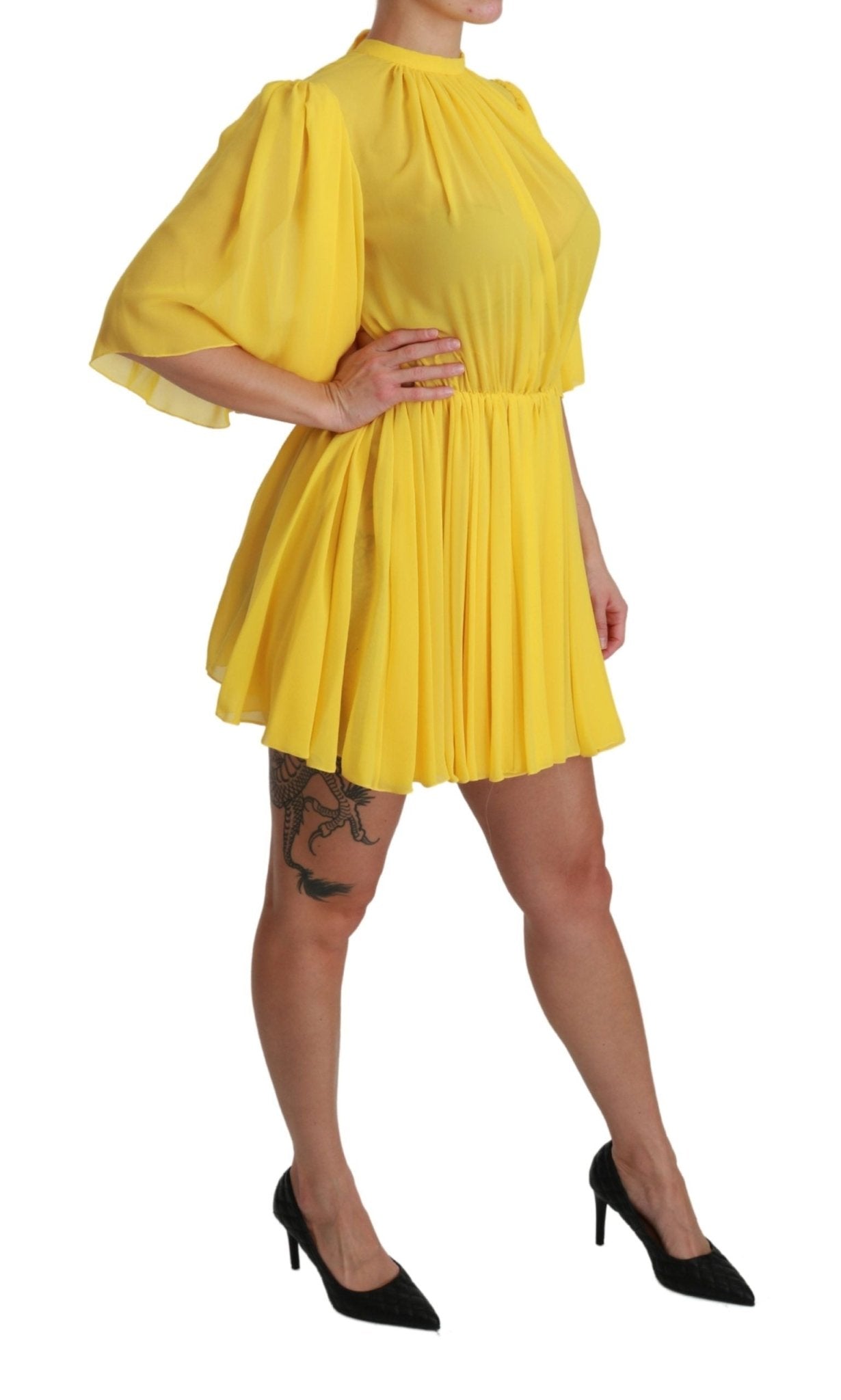 Dolce & Gabbana Yellow Pleated A - line Mini 100% Silk Dress - Dani Dyers