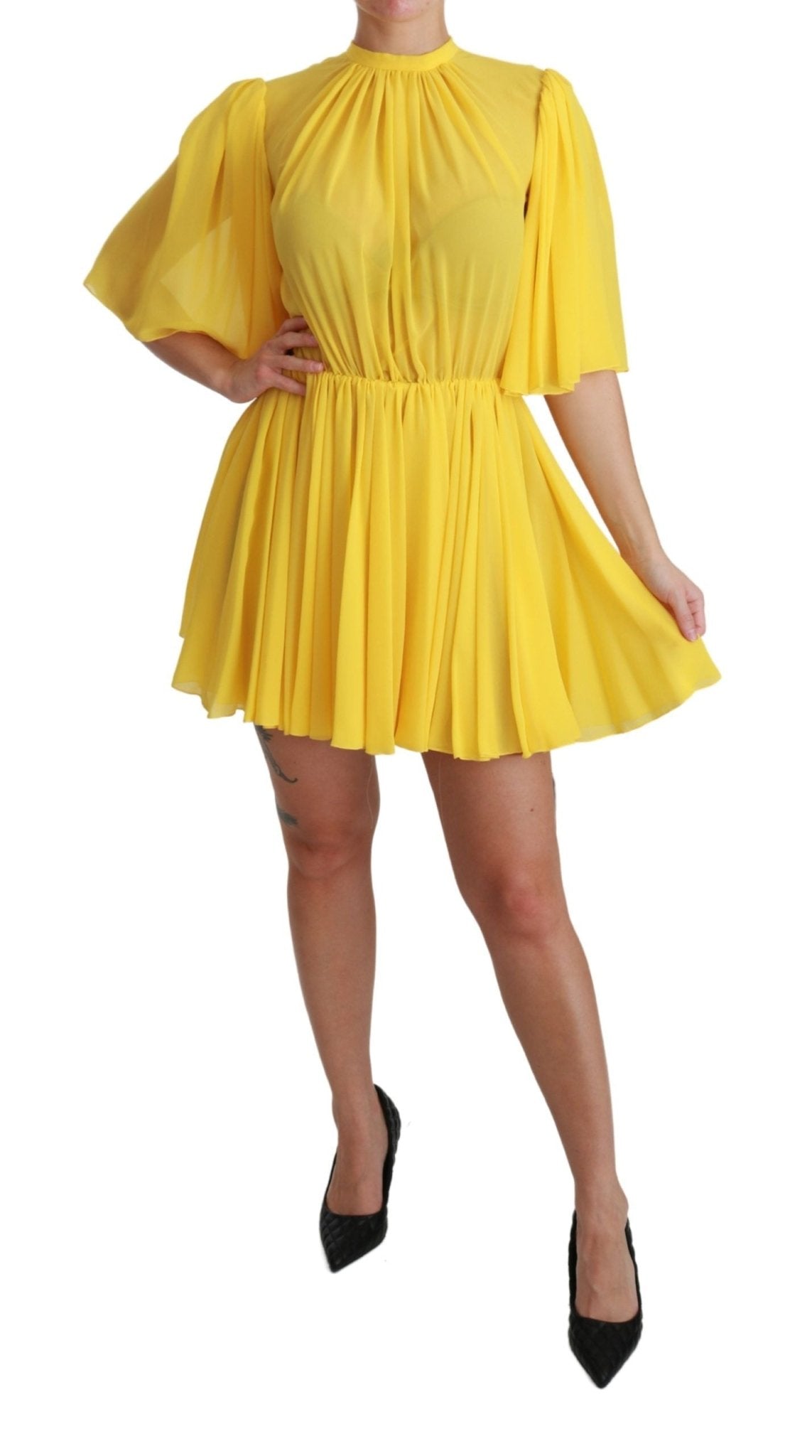 Dolce & Gabbana Yellow Pleated A - line Mini 100% Silk Dress - Dani Dyers
