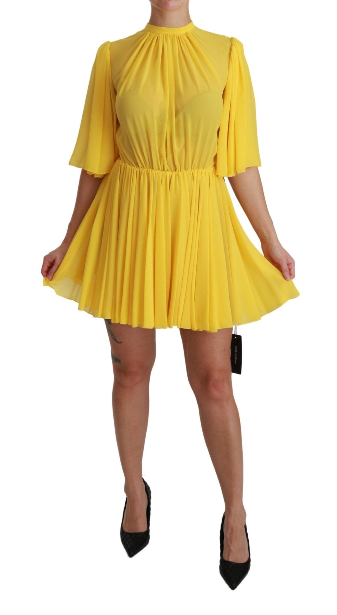 Dolce & Gabbana Yellow Pleated A - line Mini 100% Silk Dress - Dani Dyers