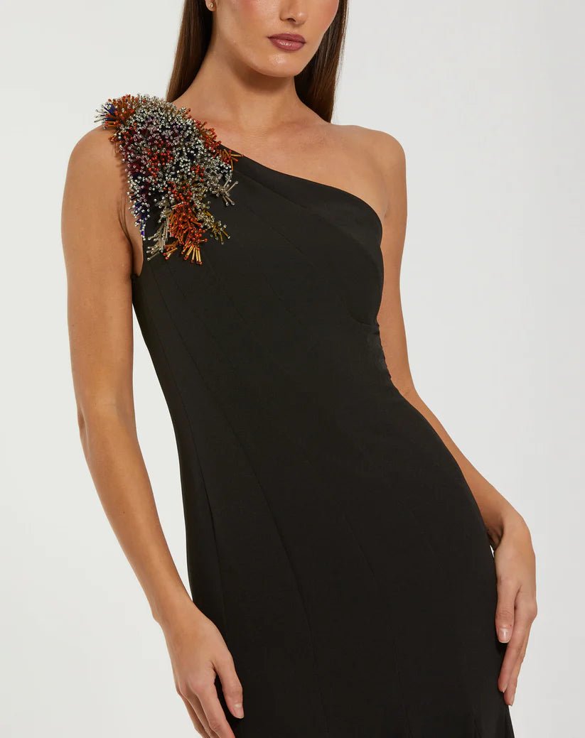 Mac Duggal Black One Shoulder Beaded Mermaid Gown - Dani Dyers