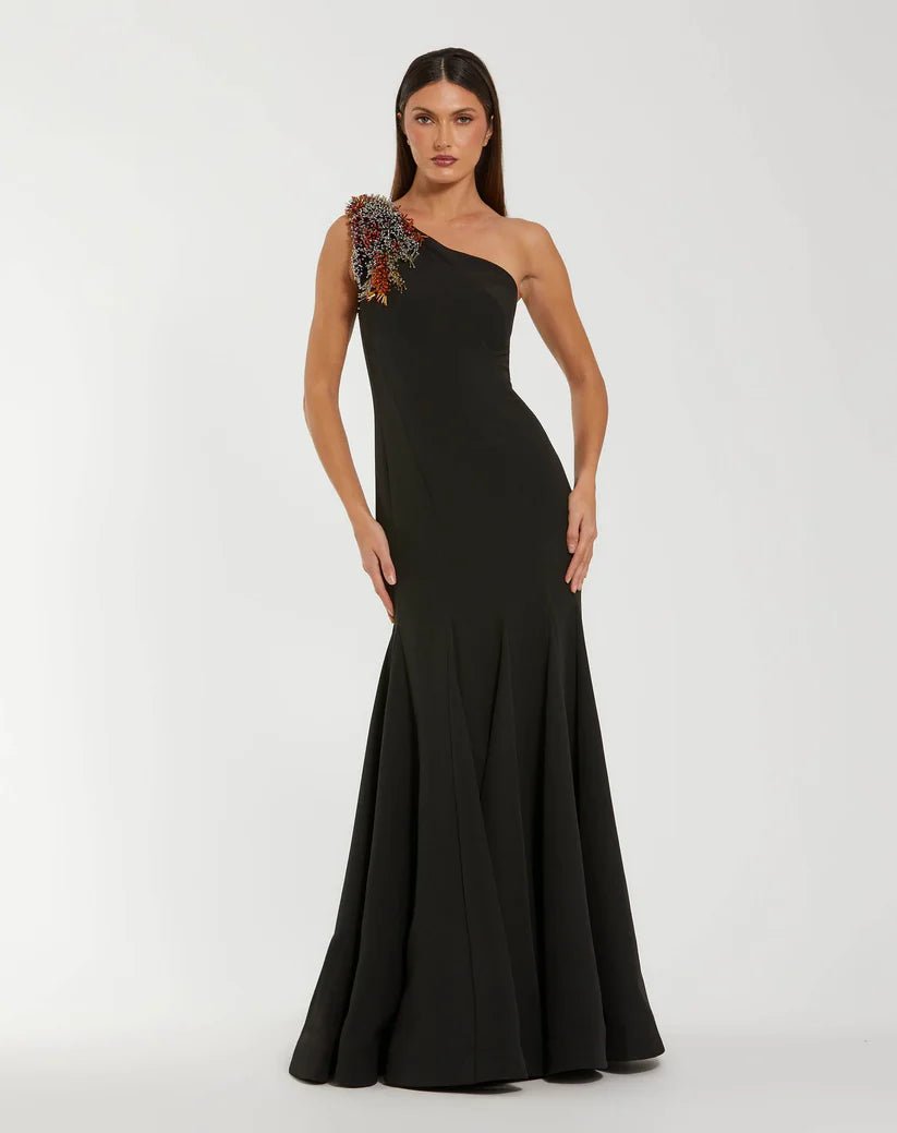 Mac Duggal Black One Shoulder Beaded Mermaid Gown - Dani Dyers