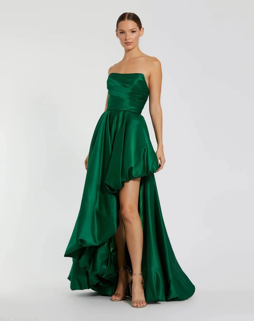 Mac Duggal Green Strapless Ruched High Low Gown - Dani Dyers