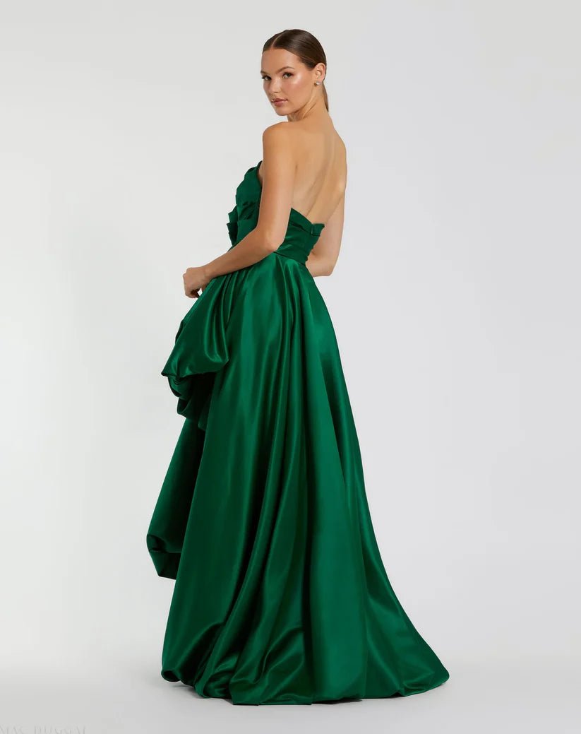 Mac Duggal Green Strapless Ruched High Low Gown - Dani Dyers