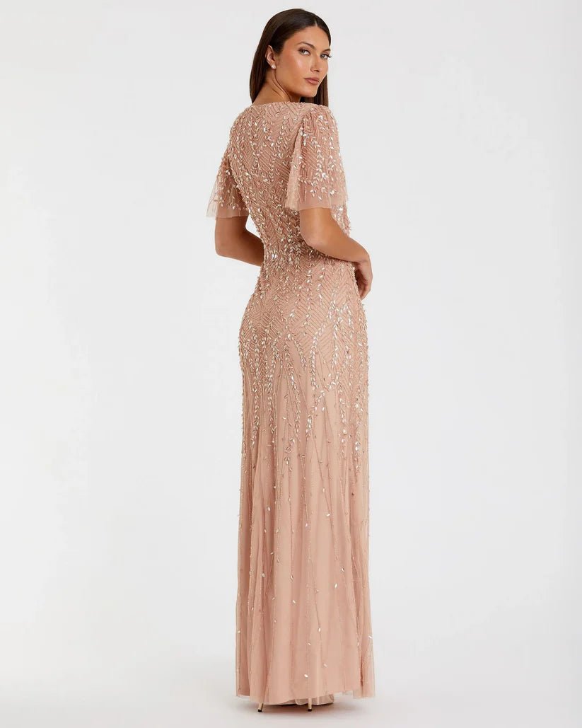 Mac Duggal Pink Embellished Flutter Sleeve Gown - Dani Dyers